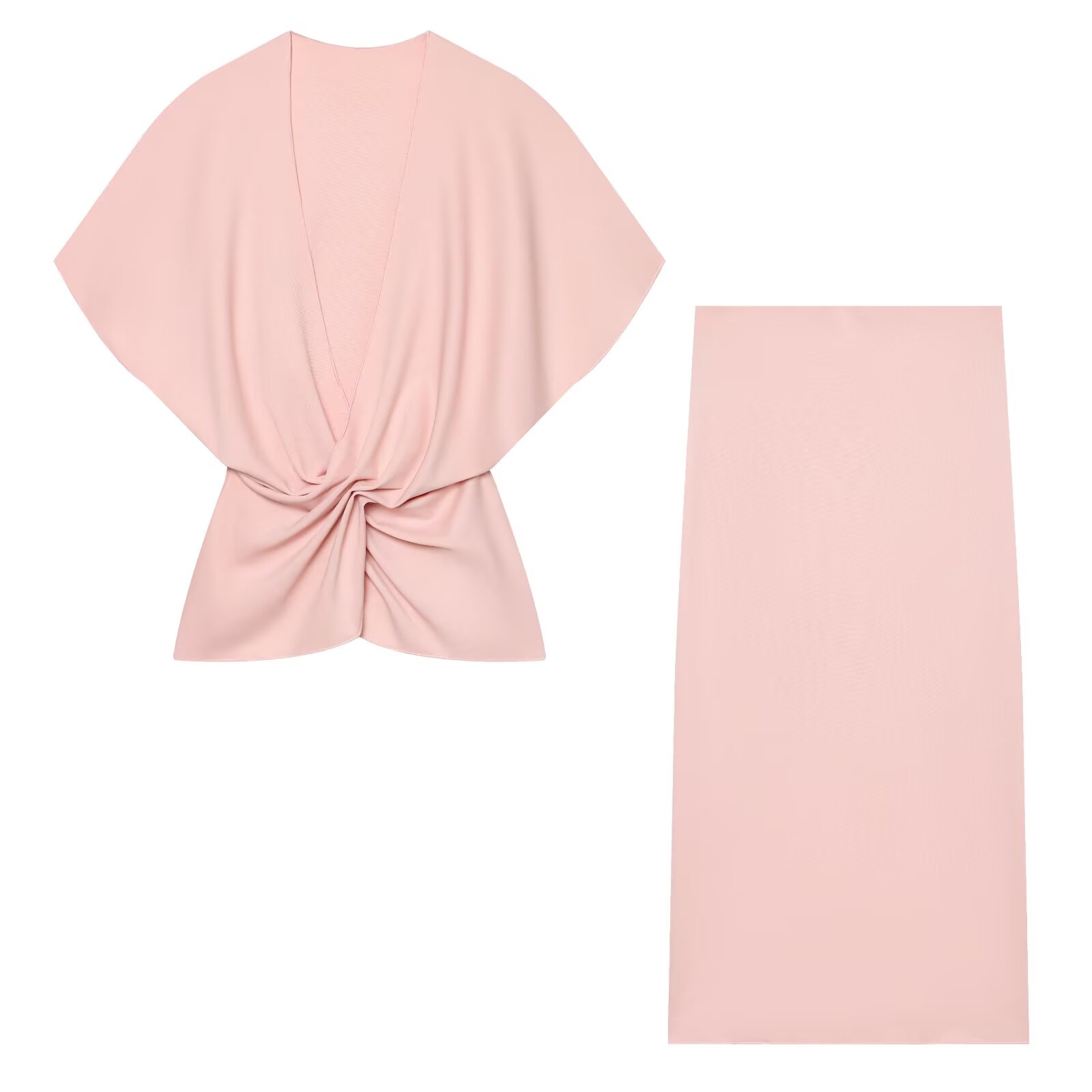 Female Formal Wear - 2026 Damen Elegantes Rosa Zweiteiler-Set, Tiefer