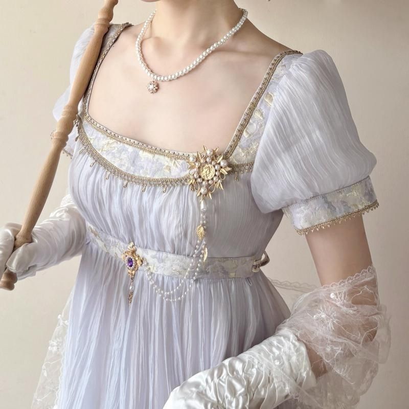Women'S Green Formal Wear - Handgefertigtes Regency-Empire-Taille-Lolita-Kleid für Damen, Vintage Grün,