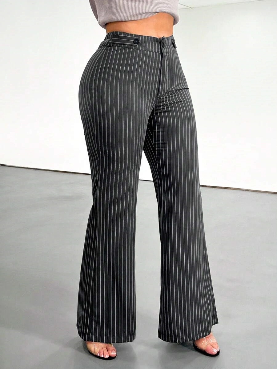 Women Formal Wear Trousers - Gestreifte Damenhose mit hoher Taille, ausgestellte