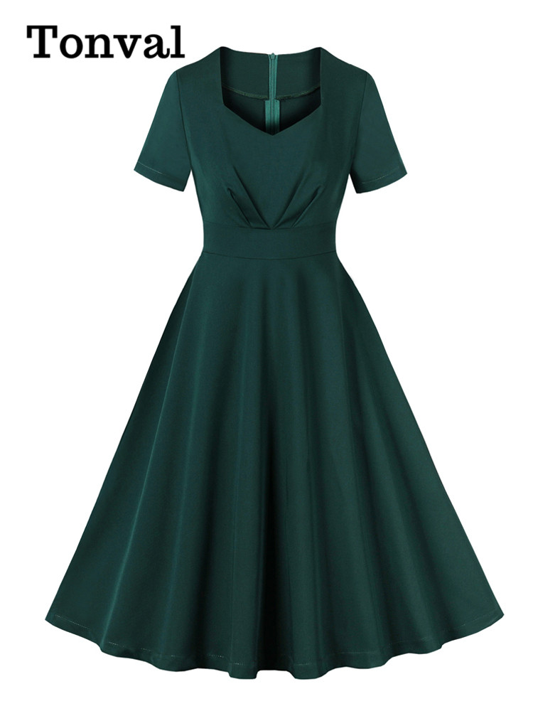 Women'S Green Formal Wear - Tonval Sweetheart Neck Rüschen Hohe Taille
