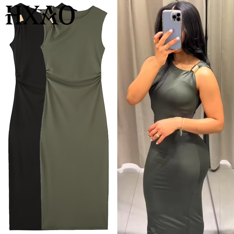 Women'S Green Formal Wear - HXAO Damen Rüschen, figurbetonte Kleider, grün,