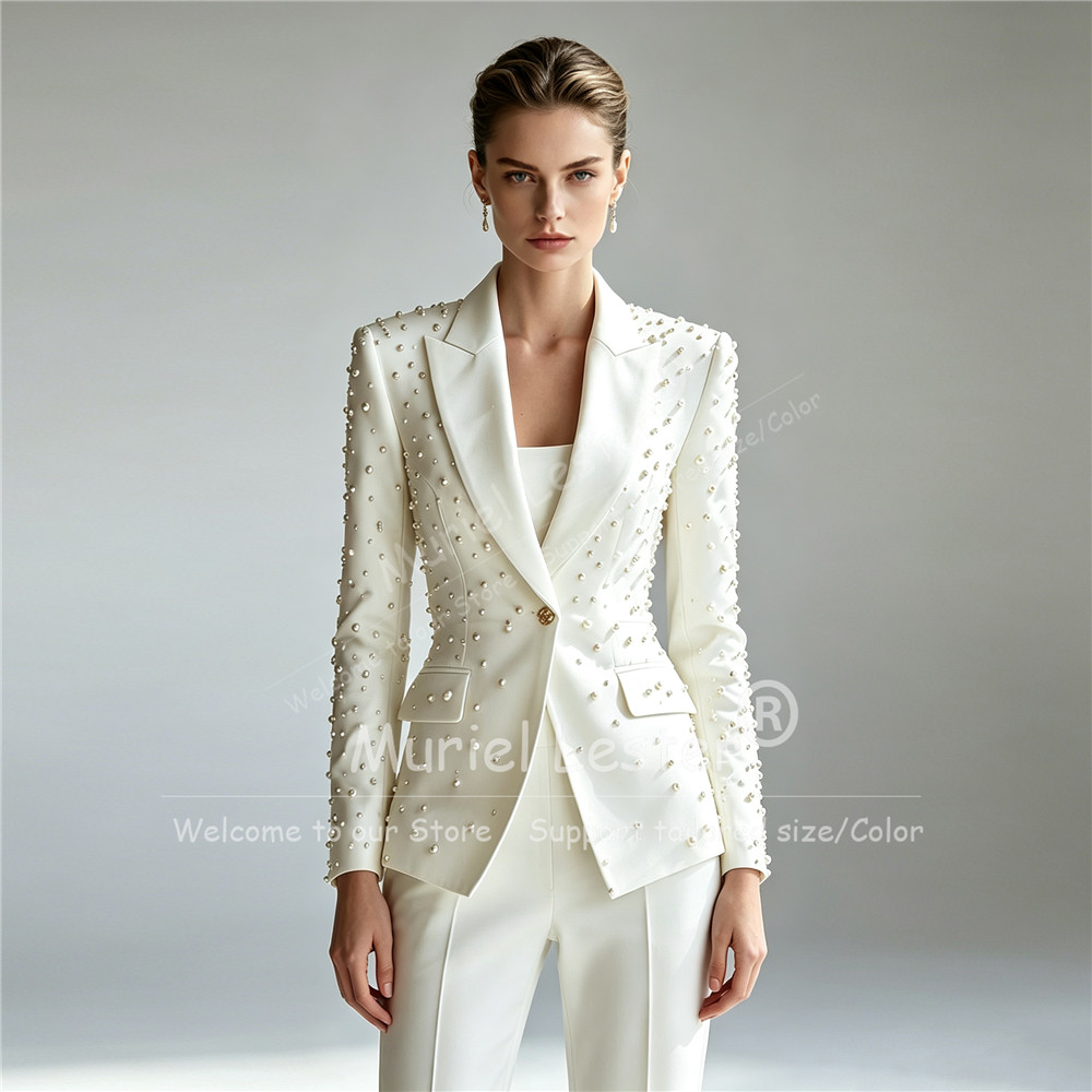 Blazer Set Women Formal - Elegante Perlen-Verzierte Anzüge für Damen, 2-teilige