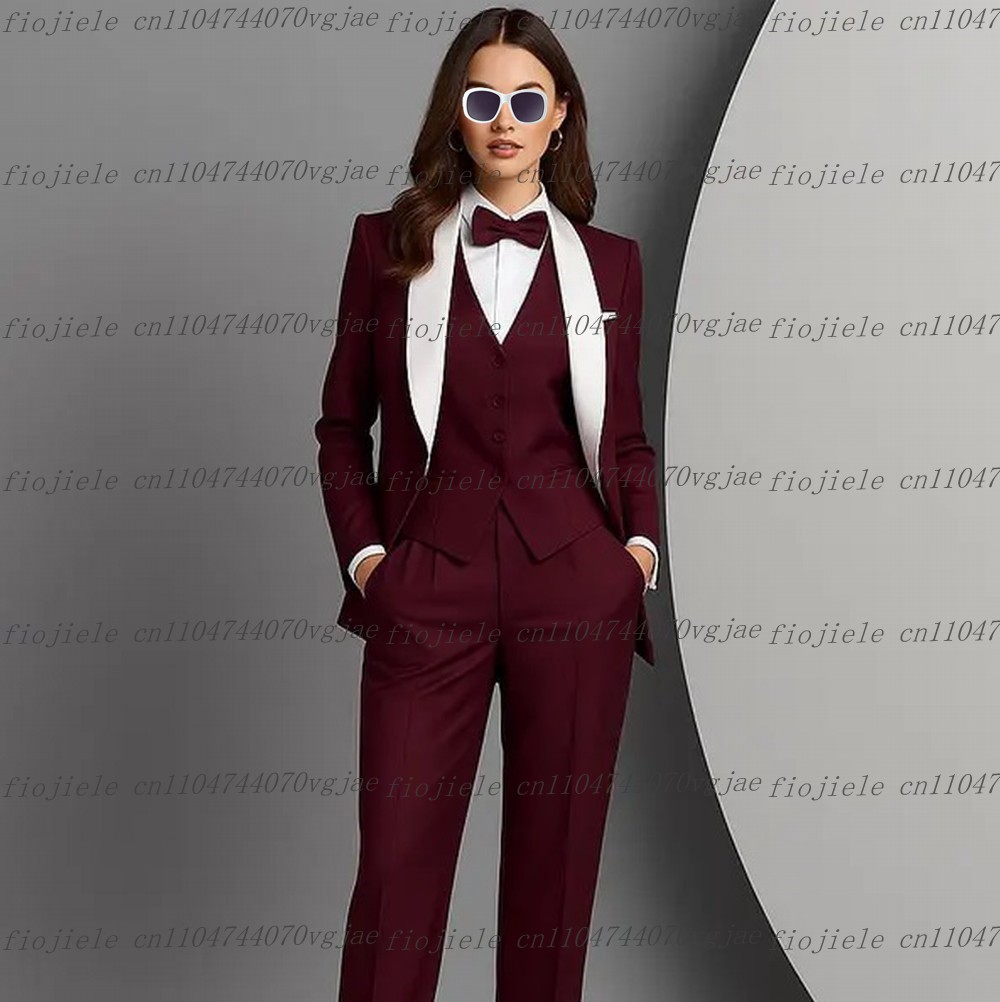 Blazer Set Women Formal - Weißer Burgunderroter formeller Business-Anzug für Damen,