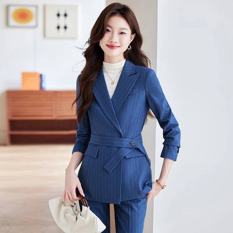 Women Formal Wear For Interview - Hochwertiger Stoff, elegant, gestreift, formelle Hosenanzüge,