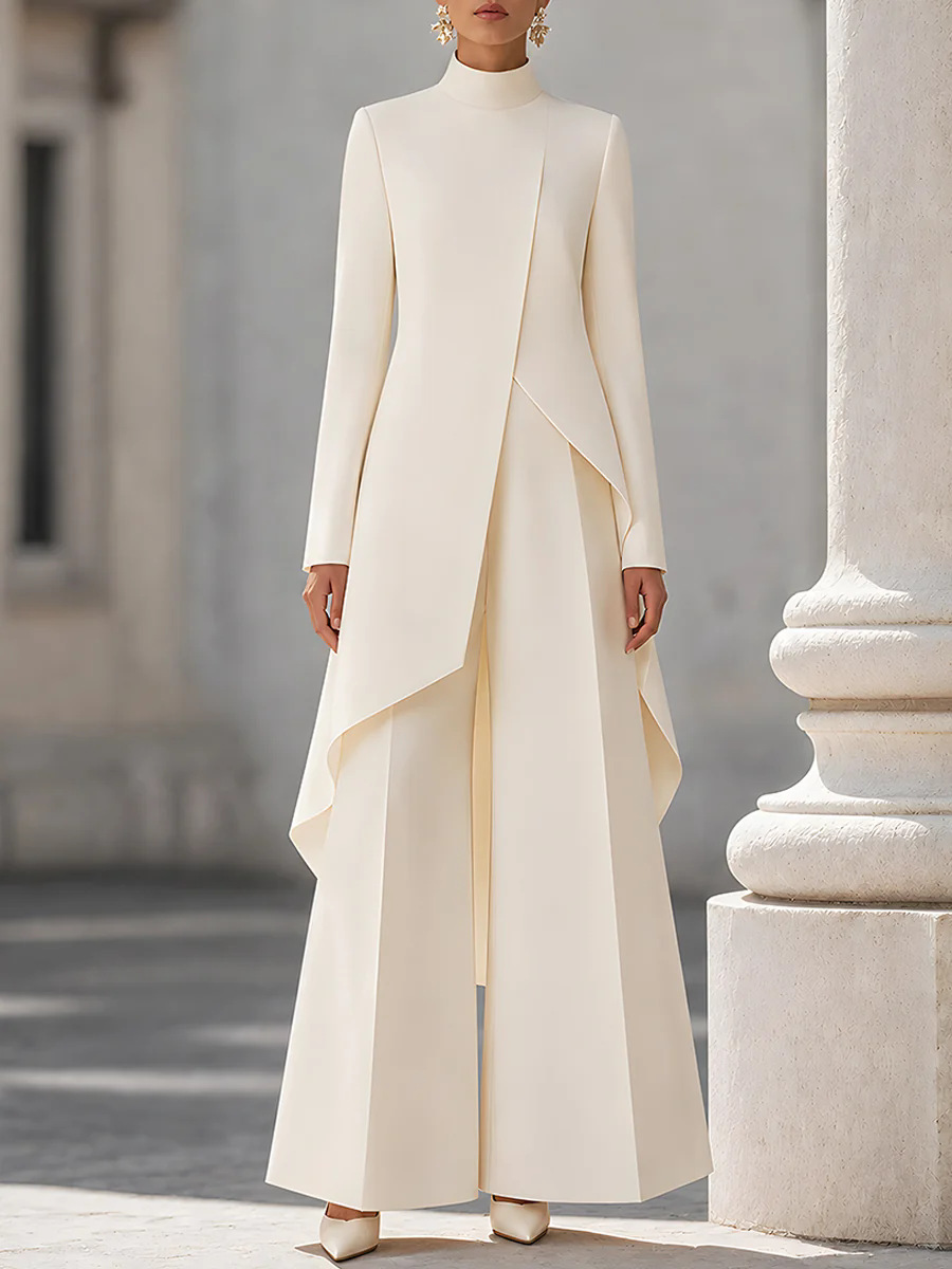 Female Formal Wear - Damen Zweiteiler-Outfit mit Stehkragen, Langarm-Oberteil mit