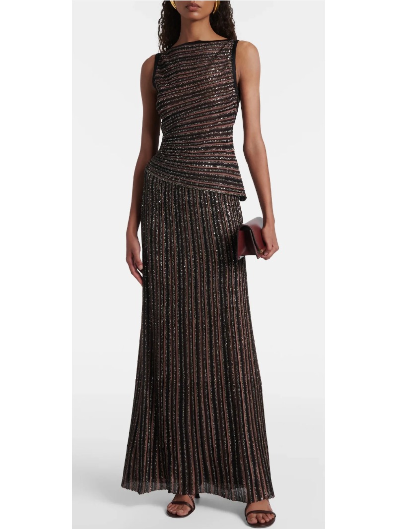 Female Formal Wear - Gestreiftes 2-teiliges Damen-Abendkleid mit Pailletten, elegante