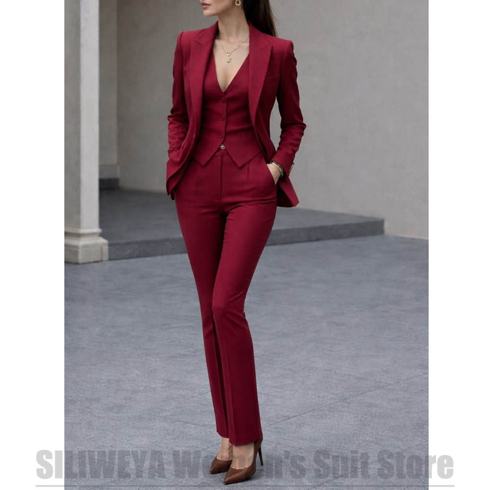 Women Formal Wear For Party - Damen 3-teiliges Anzug-Set, Blazer, Weste, Hose,