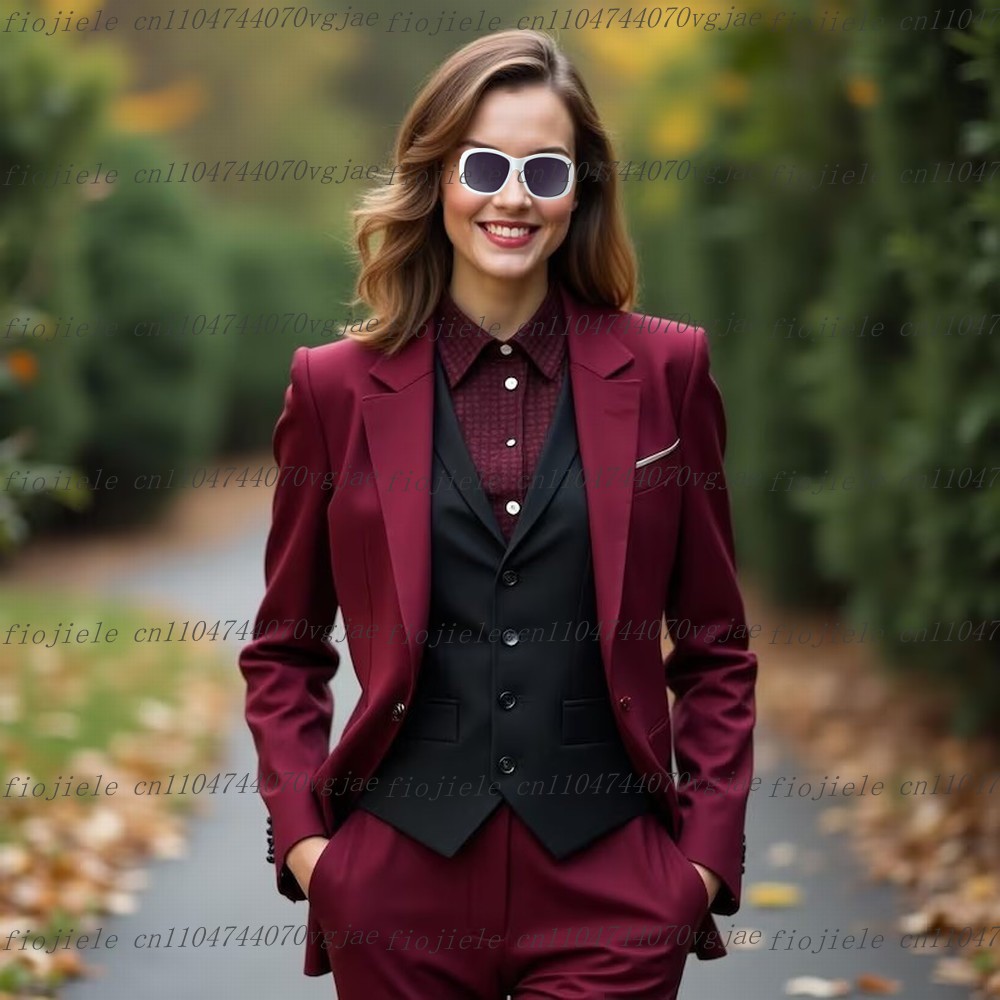 Burgunderroter und schwarzer f – Blazer Set Women Formal Bewertung und Preis