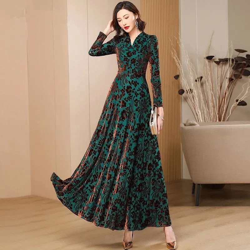 Frühling Herbst Neue Gold Samt – Women'S Green Formal Wear Bewertung und Preis