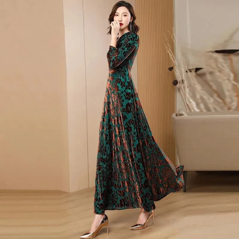 Frühling Herbst Neue Gold Samt – Women'S Green Formal Wear Bewertung und Preis