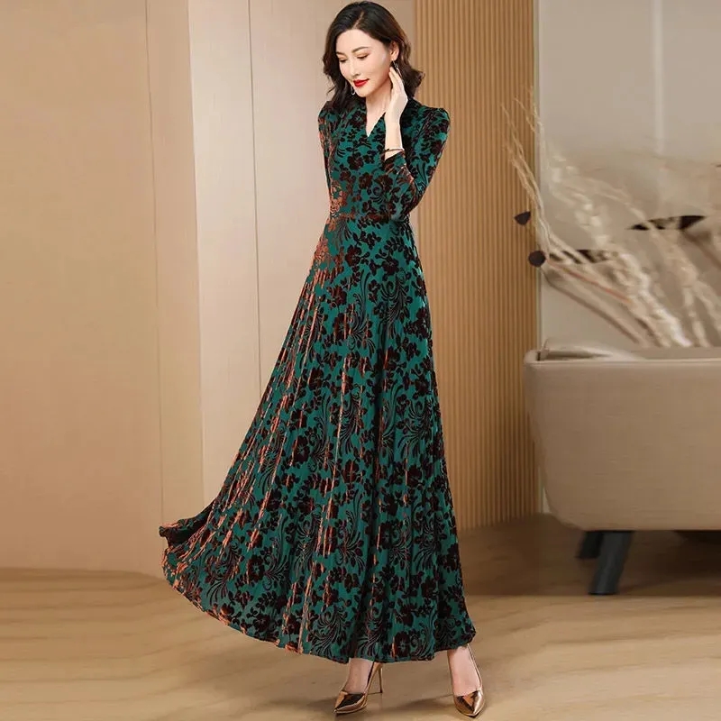 Frühling Herbst Neue Gold Samt – Women'S Green Formal Wear Bewertung und Preis