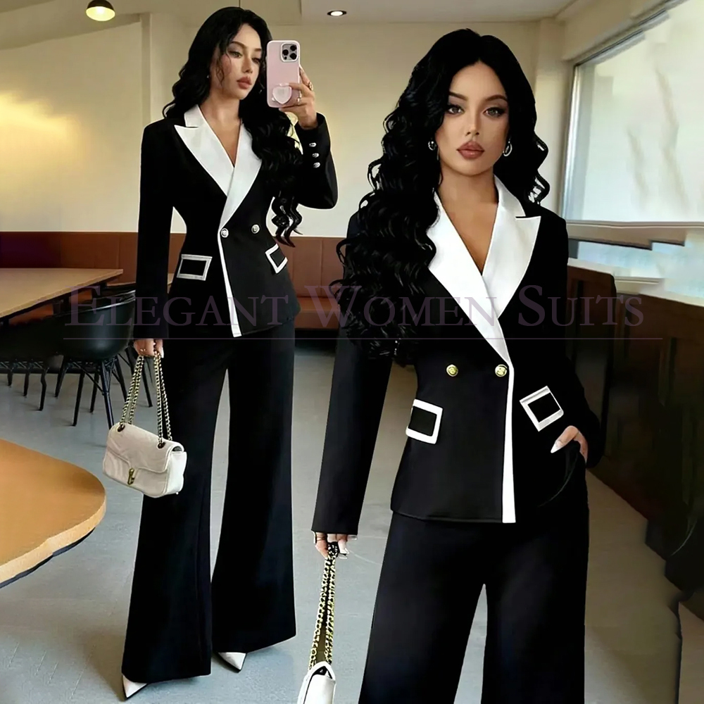 Luxuriöse Schwarze Damenkostüm – Blazer Set Women Formal Bewertung und Preis