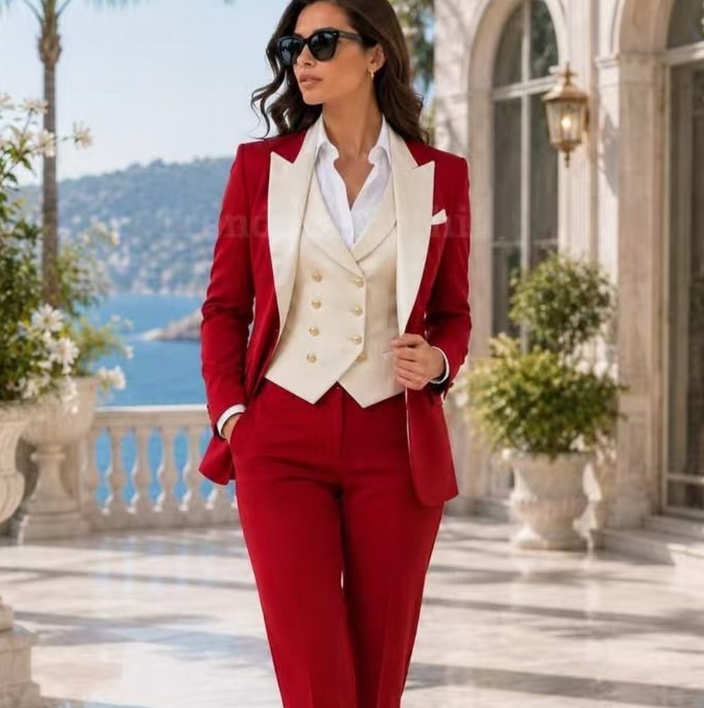 Elfenbein- und Rotfarbener For – Blazer Set Women Formal Bewertung und Preis