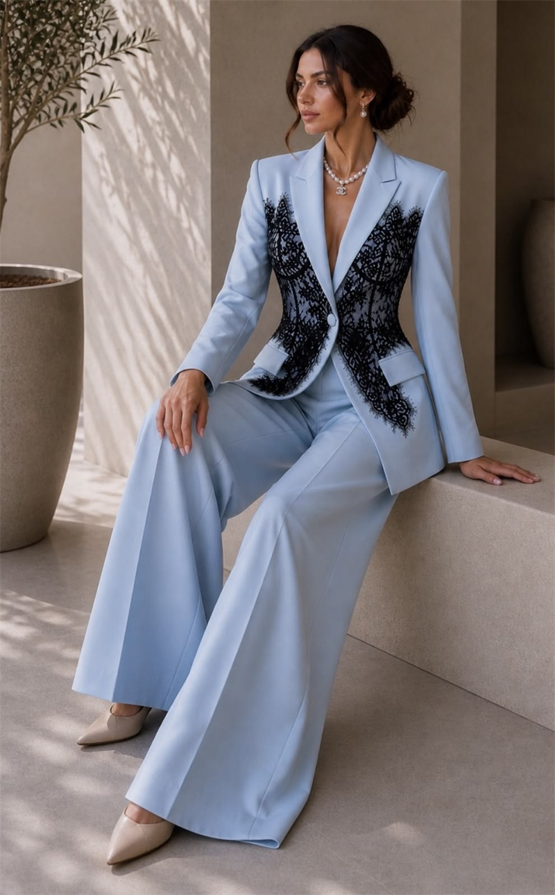Modische Blaue Damenanzüge Set – Women Formal Wear Trousers Bewertung und Preis