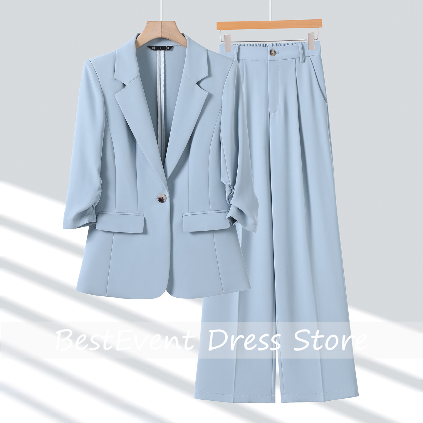 Hellblaues Damen-Hosenanzug-Se – Blazer Set Women Formal Bewertung und Preis