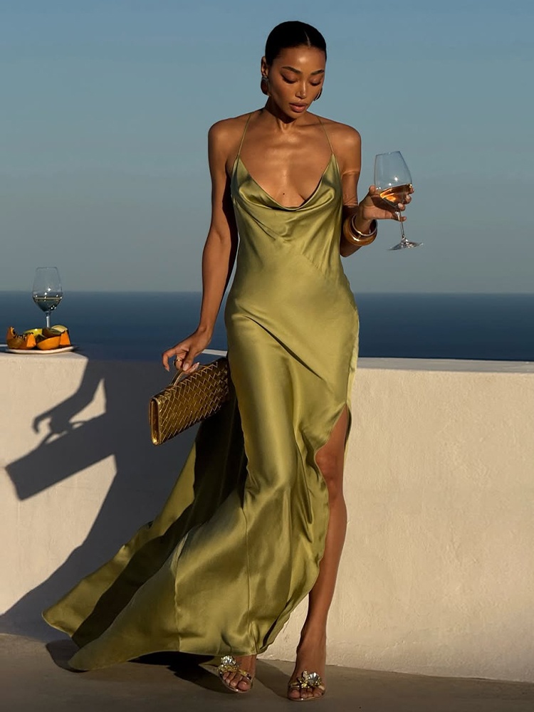 2026 Olivgrünes Satin-Spaghett – Women'S Green Formal Wear Bewertung und Preis
